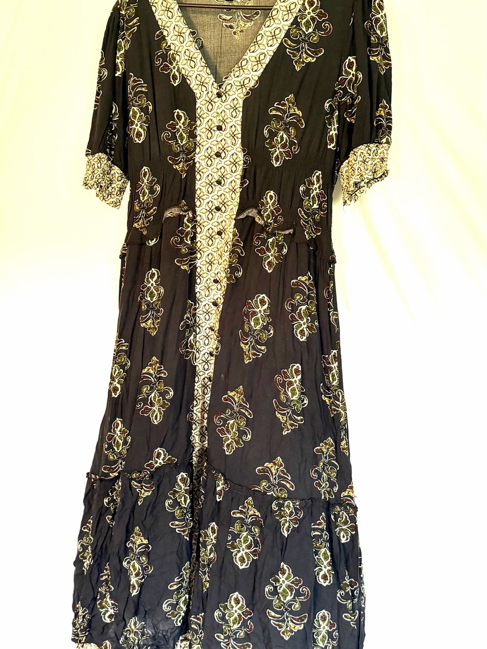 Lapis Black Maxi Dress with Cream & Gold Embroidery